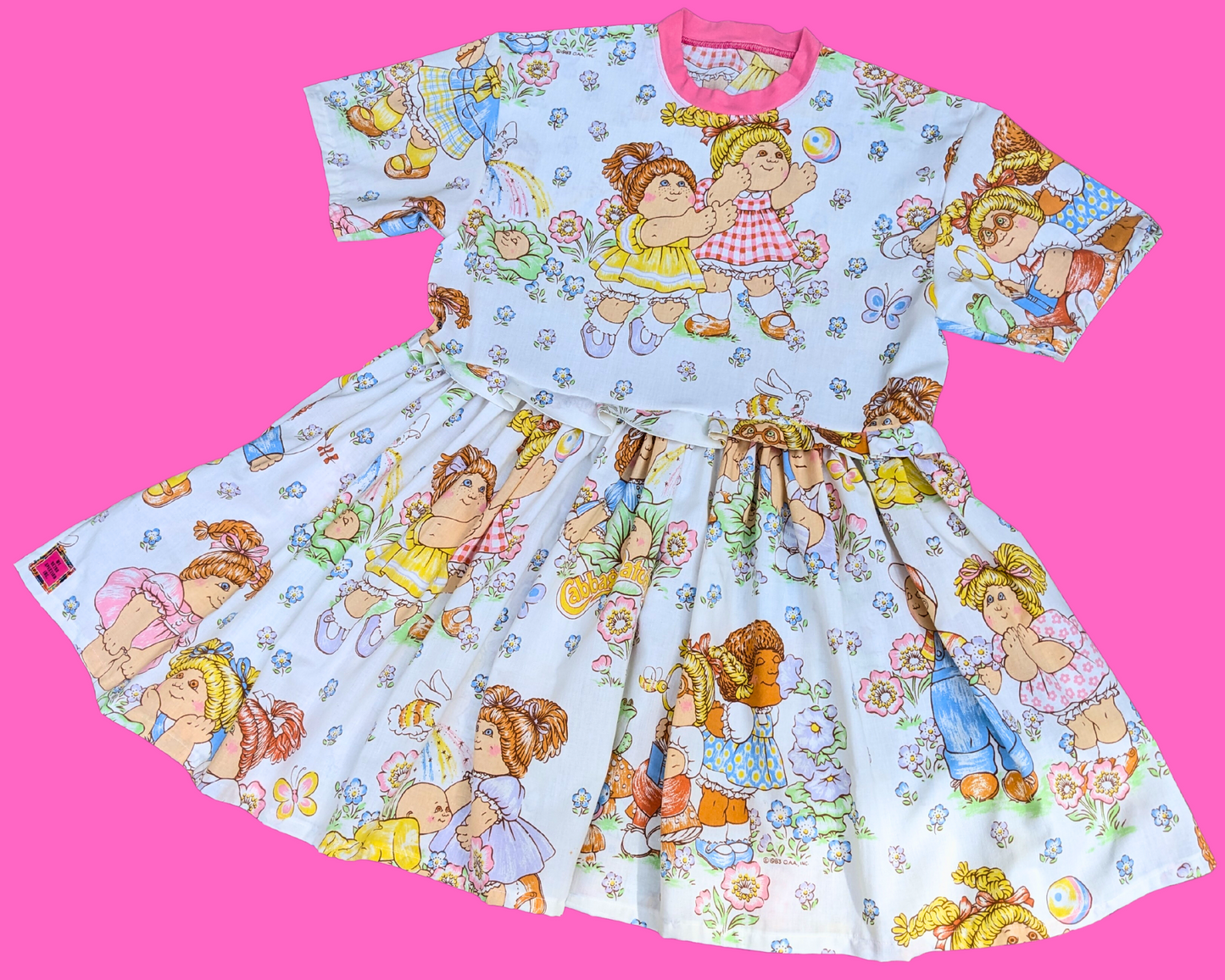 Handmade, Upcycled Vintage 1980's Cabbage Patch Kids Bedsheet T-Shirt Dress Fits S-M-L-XL