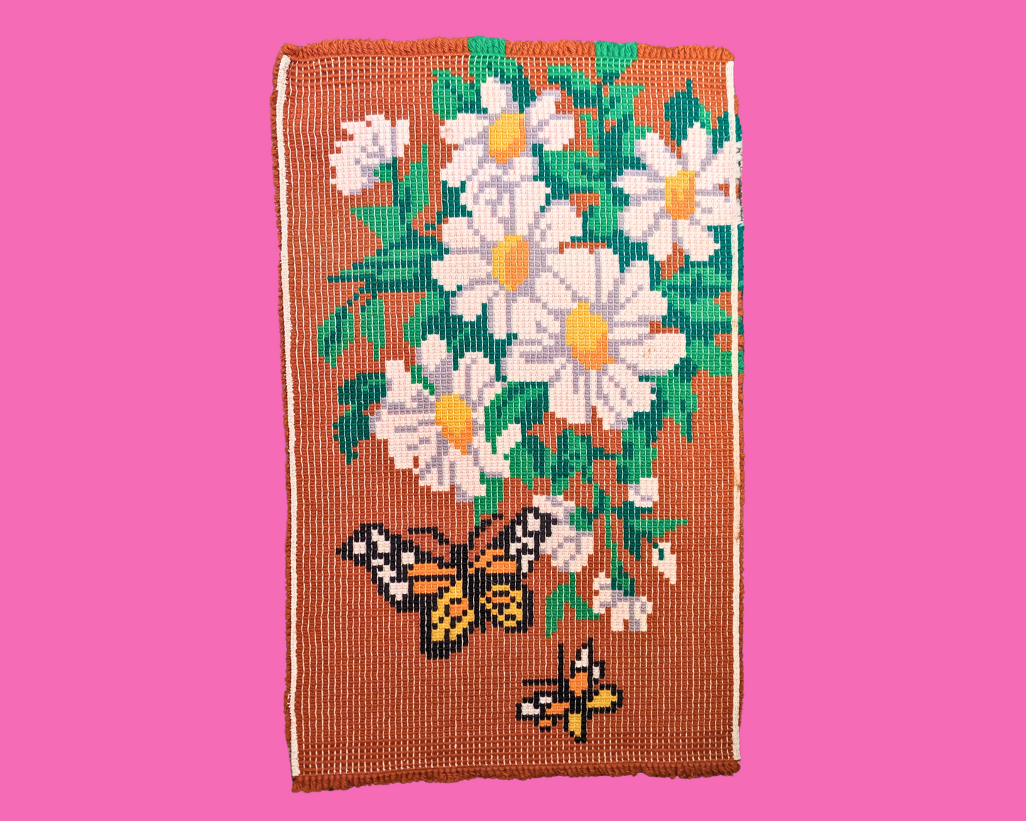 Vintage 1980's Daisies and Butterflies Rug