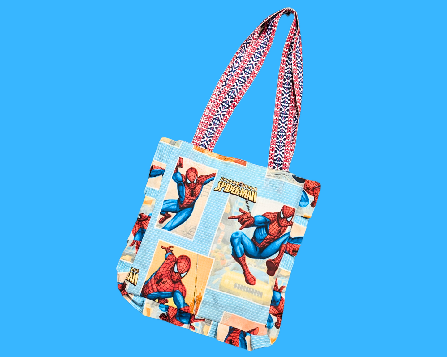 Handmade, Upcycled Spider-Man Bedsheet Tote Bag