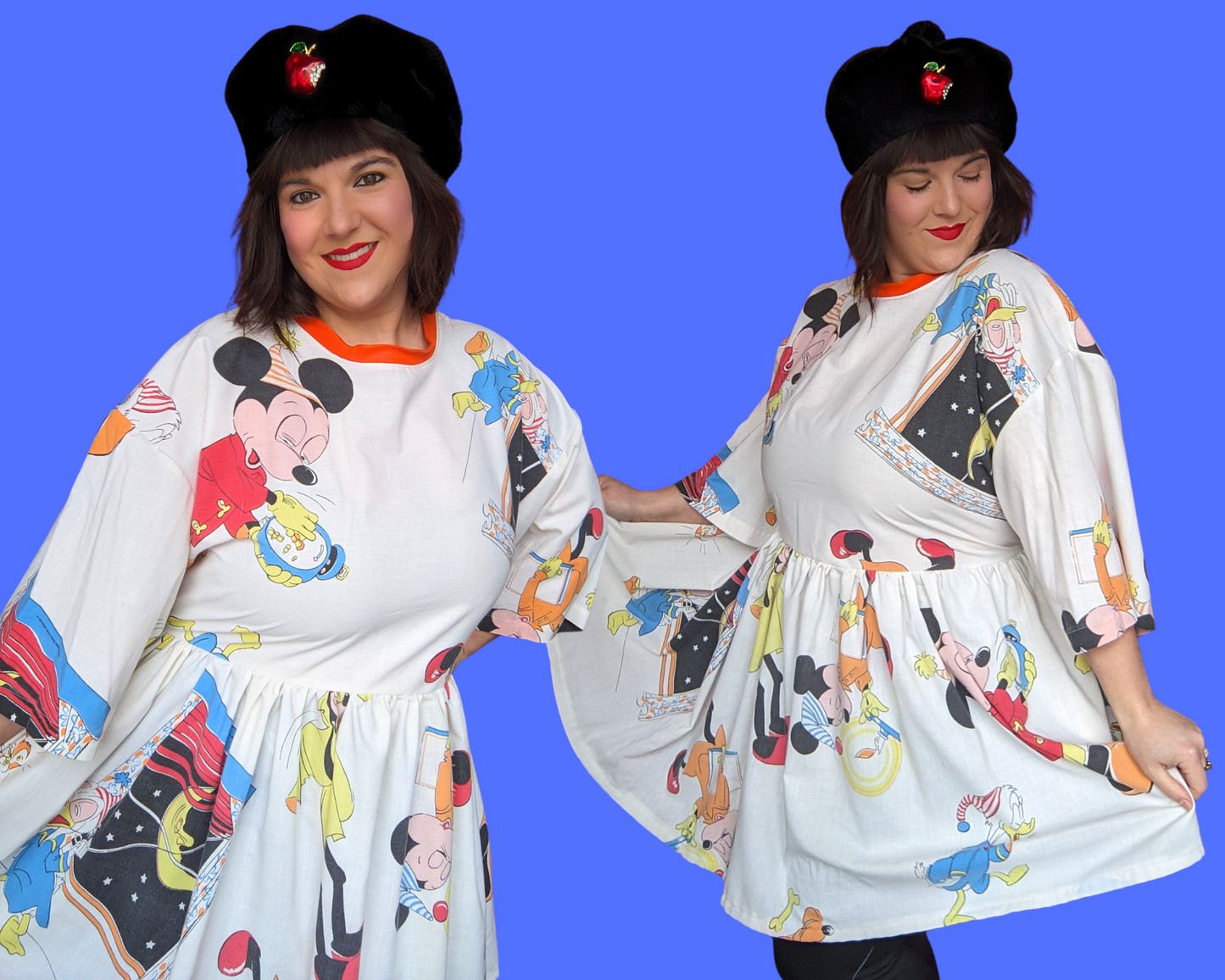 Handmade, Upcycled Walt Disney's Mickey Mouse and Friends Are Going to Bed Bedsheet T-Shirt Dress Fits 2XL