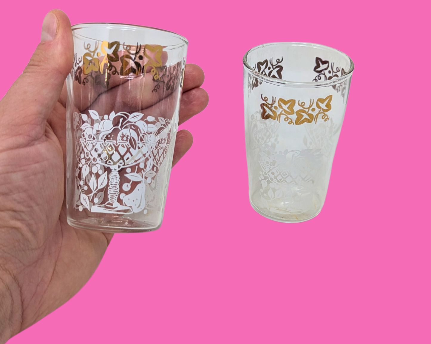 Vintage 1960's Set of Two Small Cocktail Glasses, Sold Together