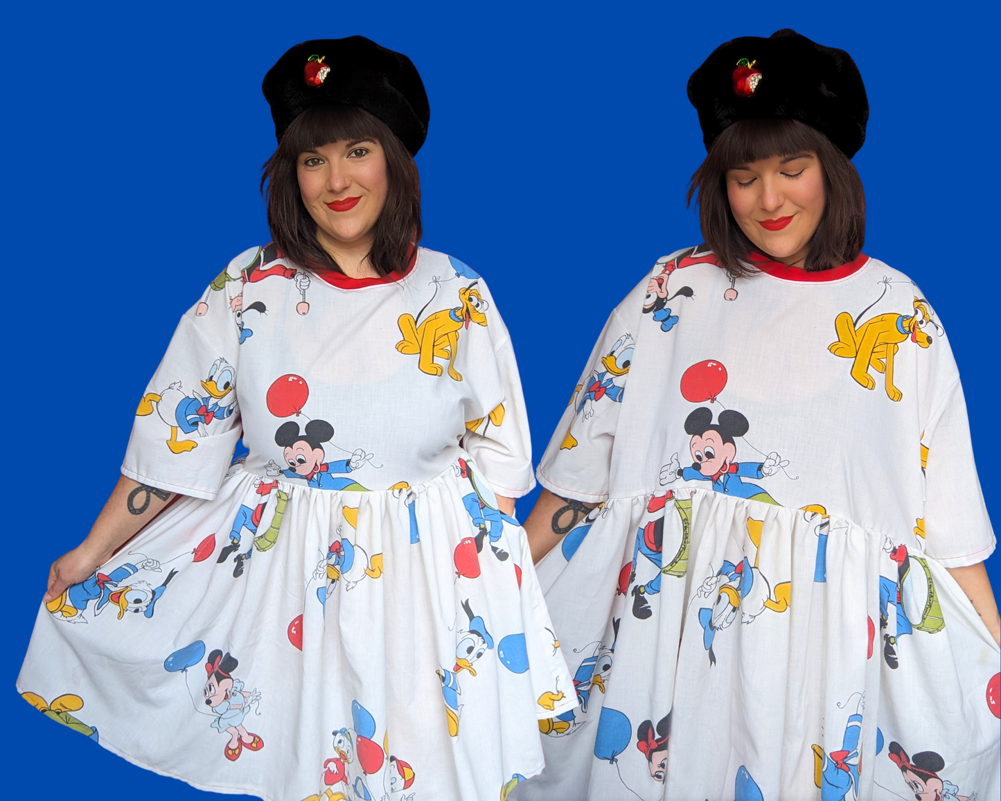 Handmade, Upcycled Walt Disney's Vintage 1980's Mickey Mouse Bedsheet Dress Fits 2XL