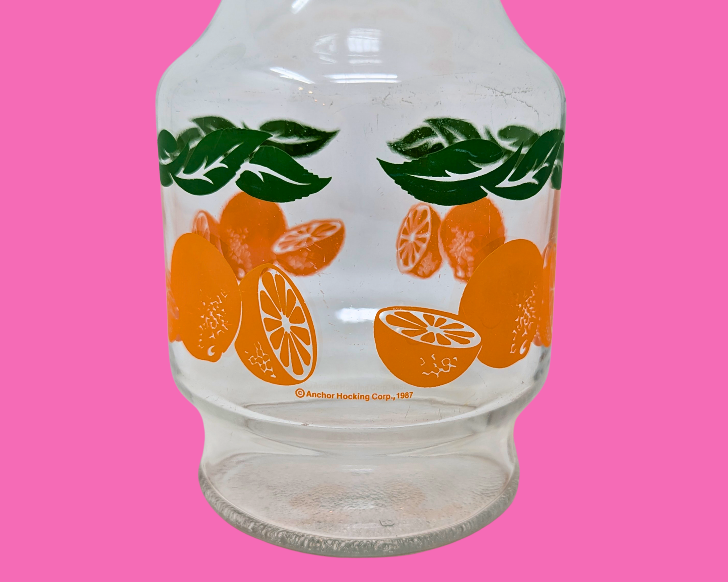 Vintage 1980's Glass Pitcher With Oranges