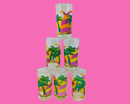 Vintage 1990's Exotic Design, Kitsch, 6 Plastic Glasses