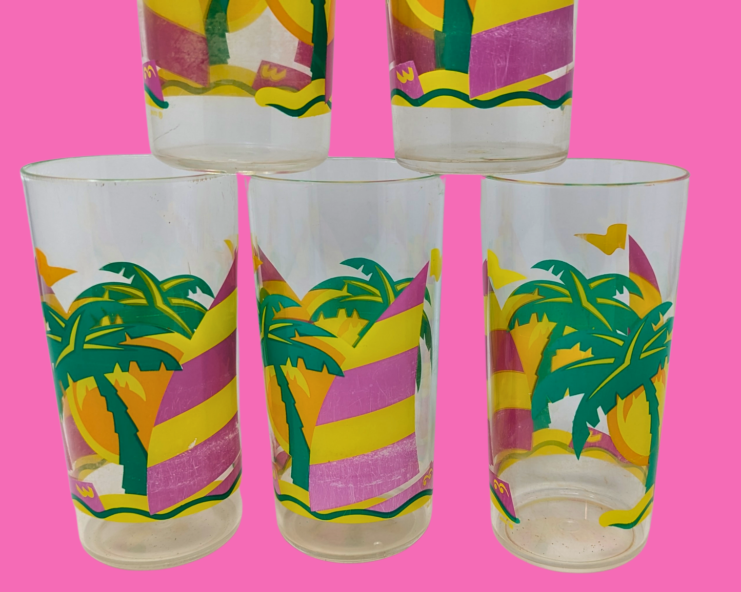 Vintage 1990's Exotic Design, Kitsch, 6 Plastic Glasses