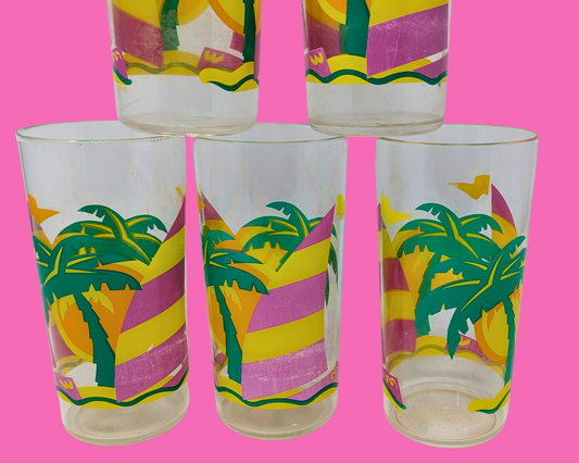 Vintage 1990's Exotic Design, Kitsch, 6 Plastic Glasses