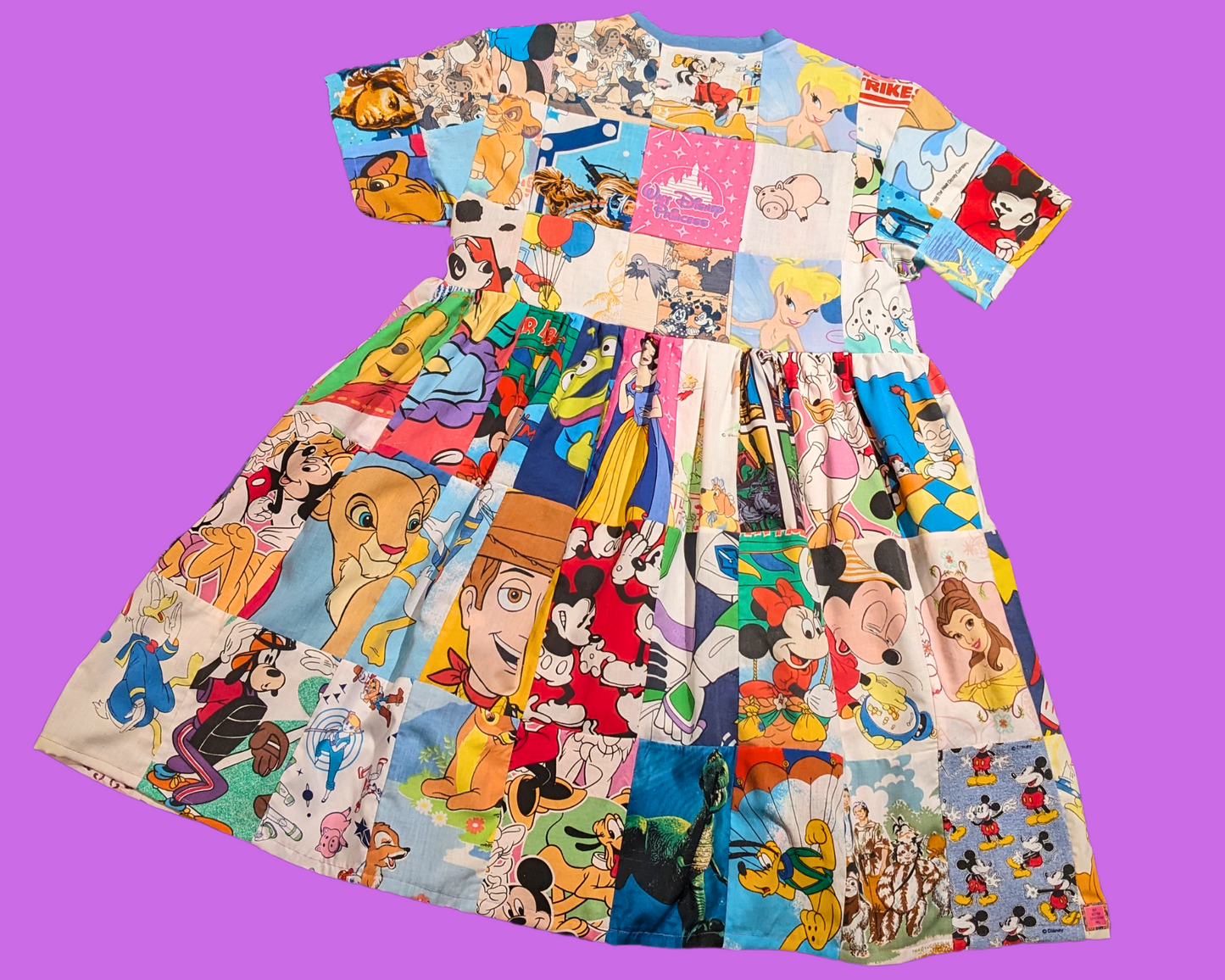 Handmade, Upcycled Walt Disney Patchwork T-Shirt Dress Fits S-M-L-XL