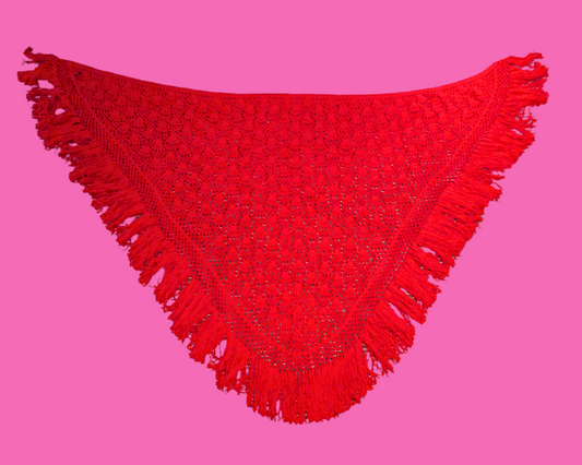 Vintage 1970's Red Wool Crochet Shawl