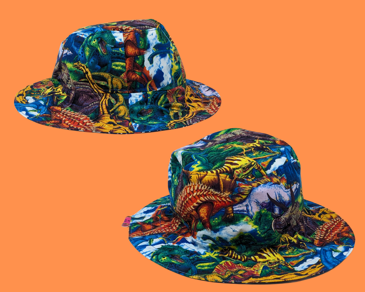 Handmade and Upcycled Dinoasaurs Fabric Reversible Bucket Hat