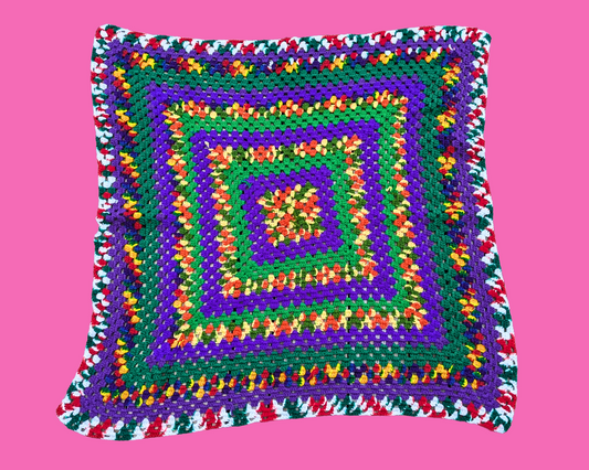 Vintage 1980's Rainbow Colors Square Crochet Blanket