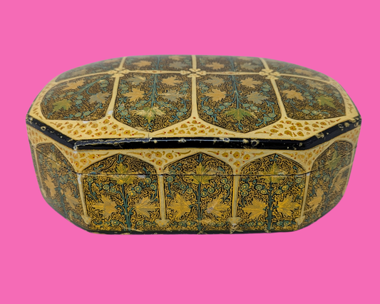 Vintage Wooden Box Decorated in Kashmir India