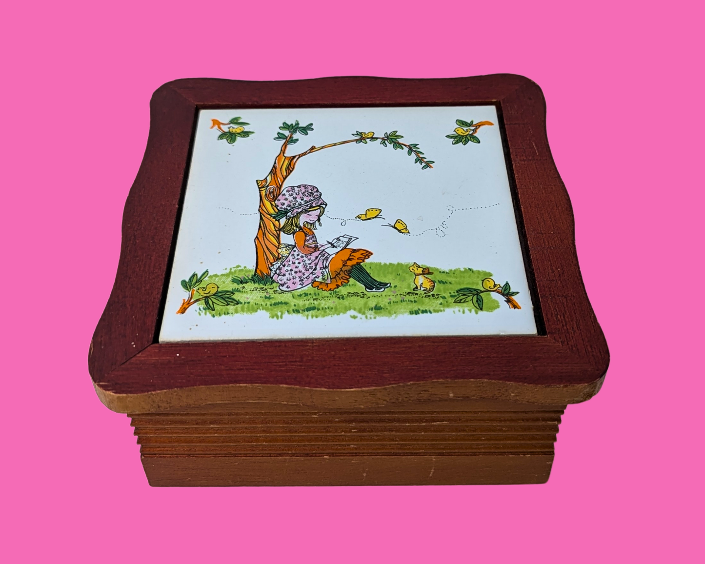 Vintage 1970's Holly Hobbie Wooden Box With Mirror