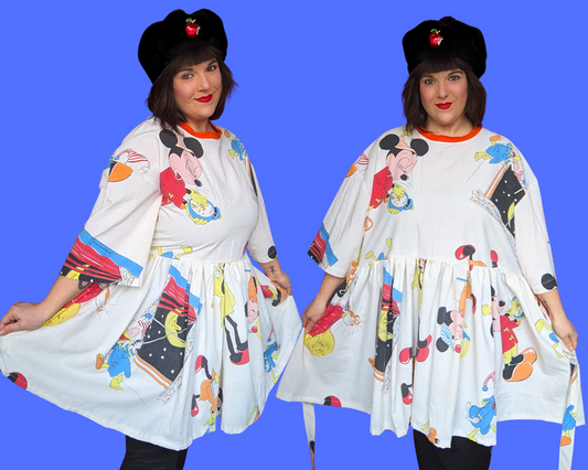 Handmade, Upcycled Walt Disney's Mickey Mouse and Friends Are Going to Bed Bedsheet T-Shirt Dress Fits 2XL