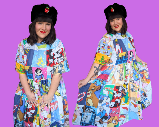 Handmade, Upcycled Walt Disney Patchwork T-Shirt Dress Fits S-M-L-XL