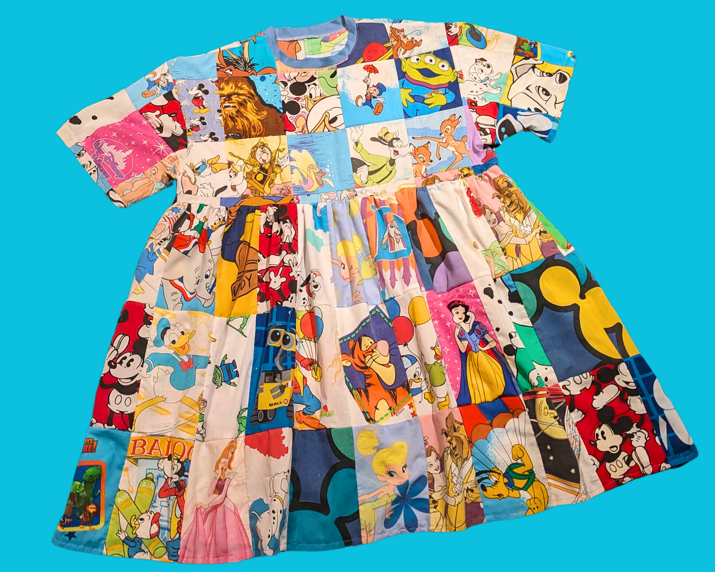 Handmade, Upcycled Walt Disney Patchwork T-Shirt Dress Fits Size 2XL