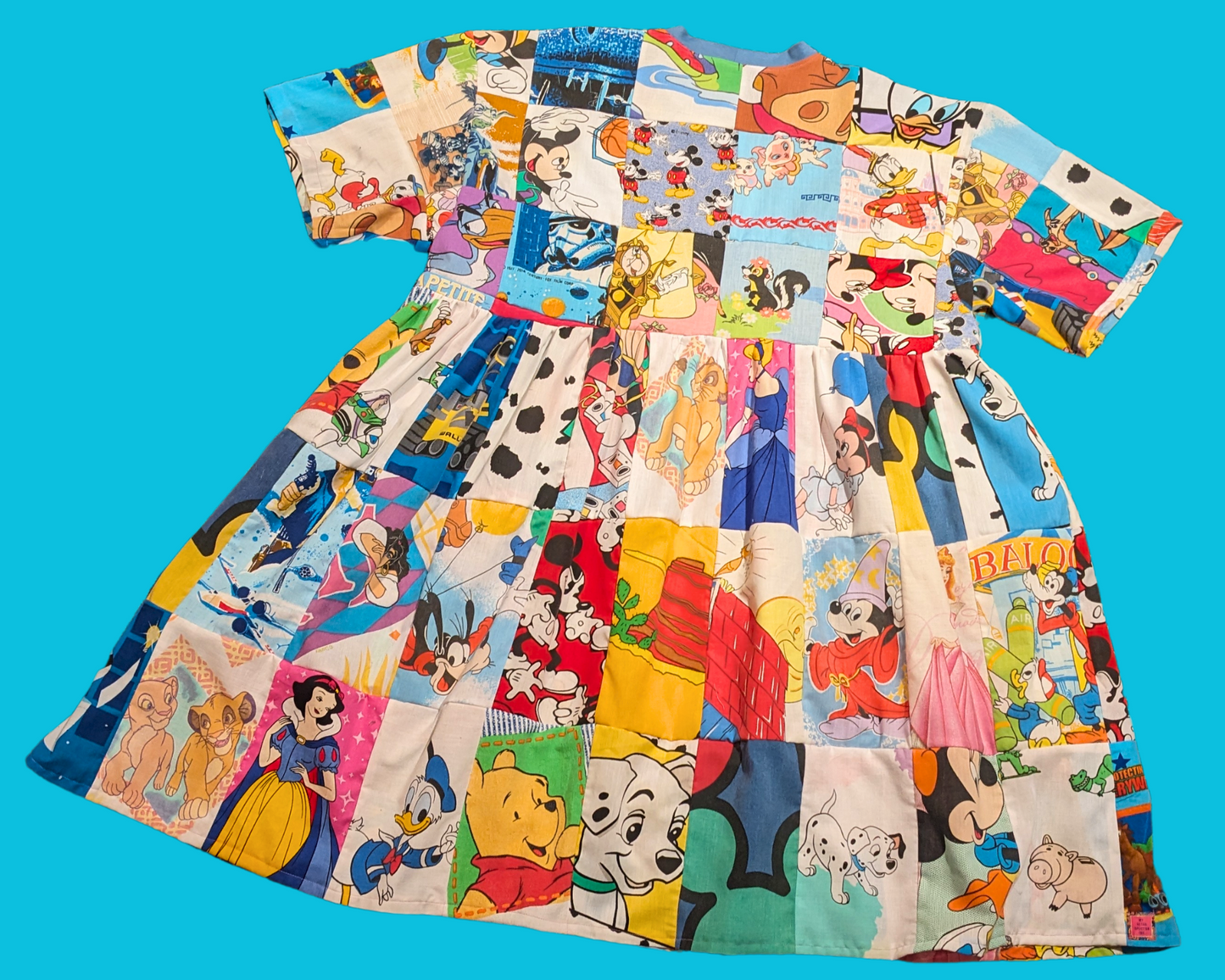 Handmade, Upcycled Walt Disney Patchwork T-Shirt Dress Fits Size 2XL