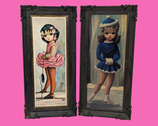 Vintage 1960's Set of Two Plastic Frames, Little Girls Paintings on Prints Made in the USA