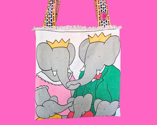 Handmade, Upcycled Vintage Babar Pillowcases Tote Bag