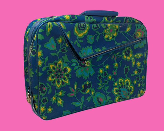 Vintage 1960's Groovy and Funky Blue, Floral Suitcase