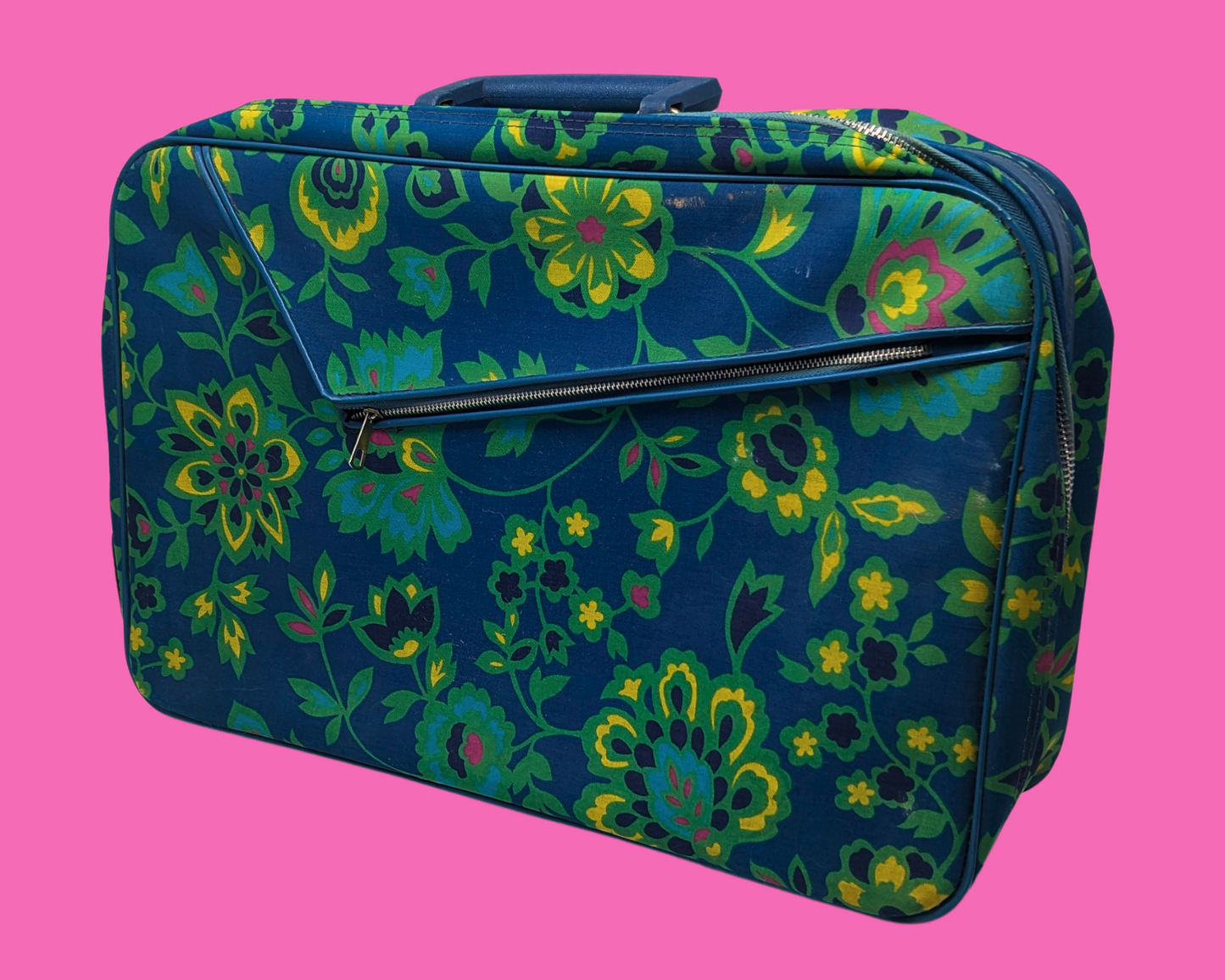 Vintage 1960's Groovy and Funky Blue, Floral Suitcase