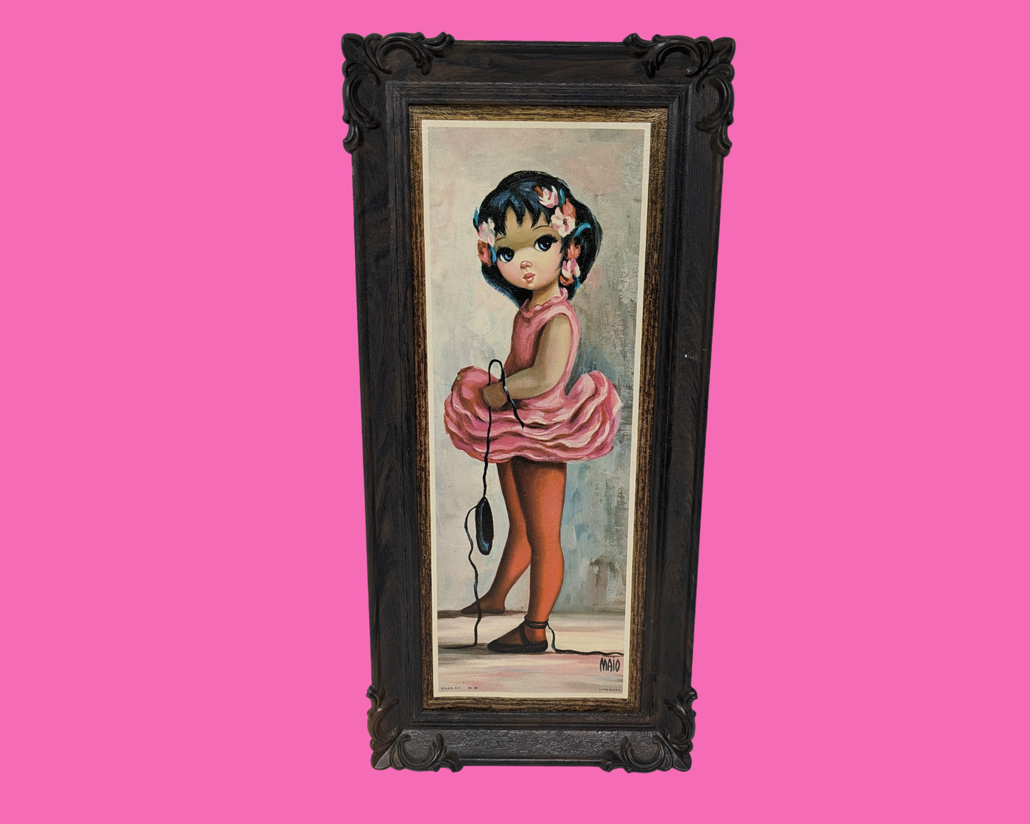 Vintage 1960's Set of Two Plastic Frames, Little Girls Paintings on Prints Made in the USA