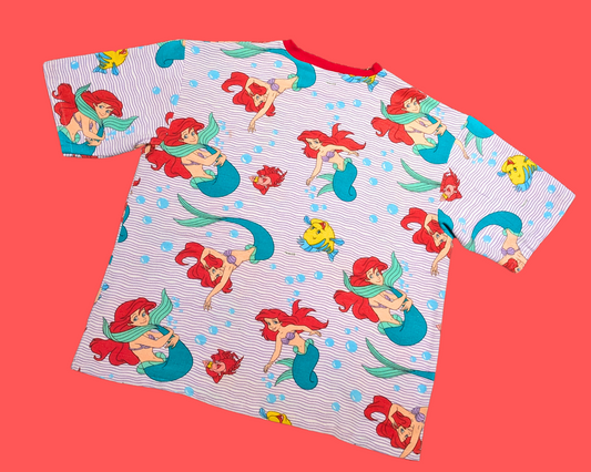 Handmade, Upcycled Little Mermaid Flannel Bedsheet T-Shirt Size 2XL