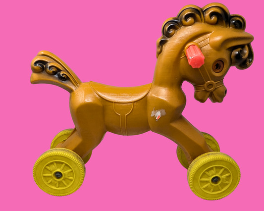 Vintage 1950's Plastic Horse on Wheels For Kids