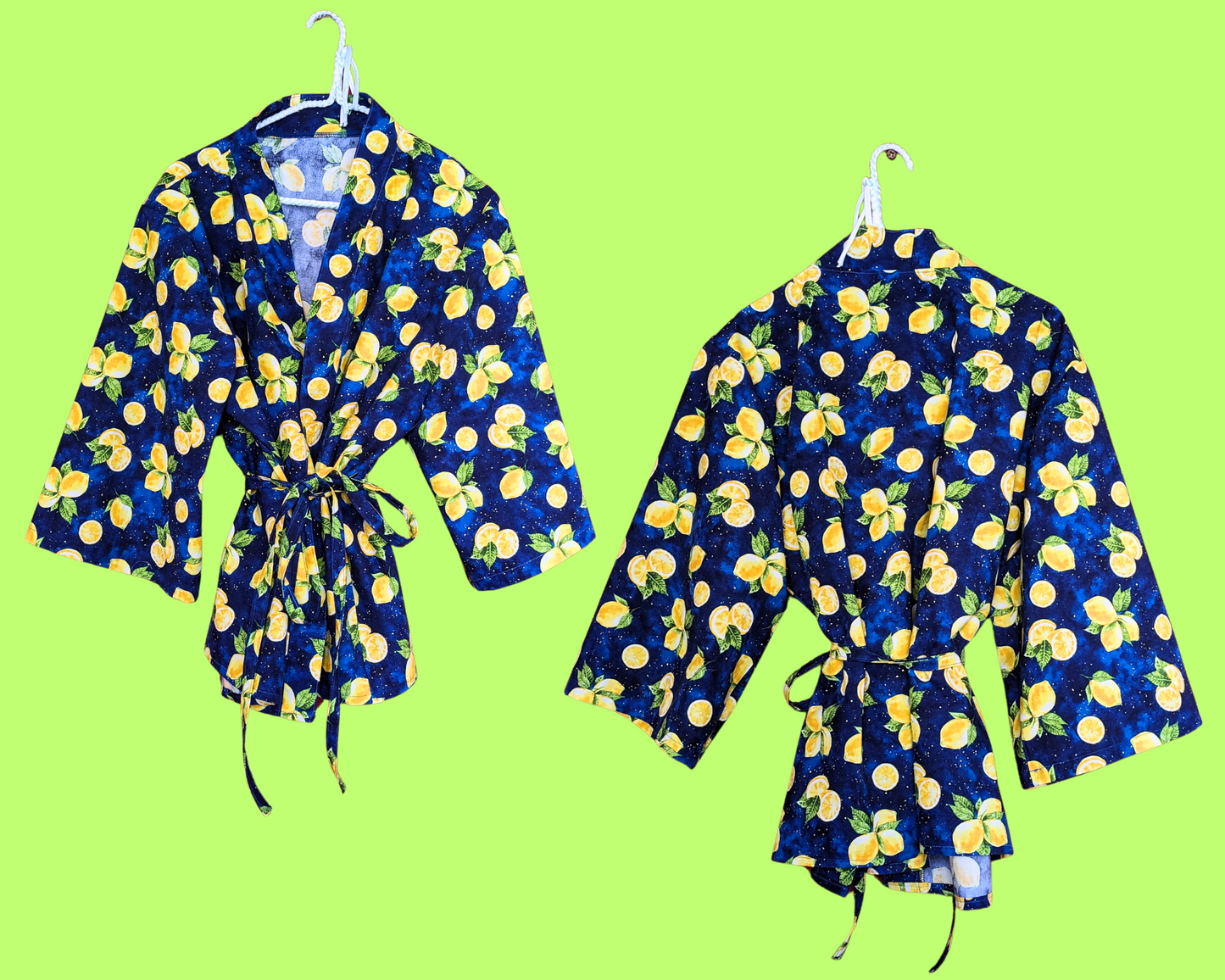 Handmade, Upcycled Celestial Lemons Tablecloth Kimono, Fits All Sizes Up to XL