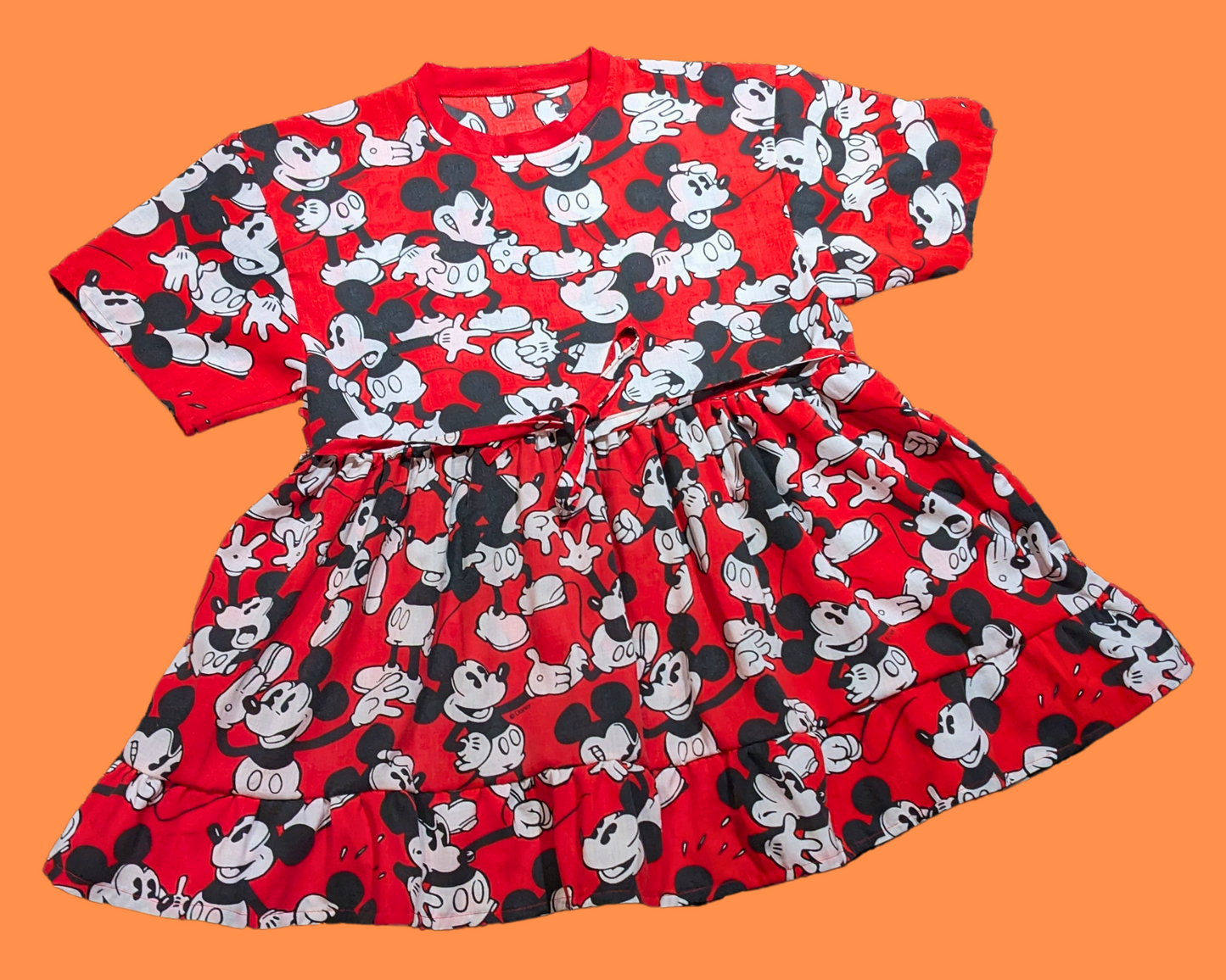 Handmade, Upcycled Walt Disney's Mickey Mouse Red Bedsheet T-Shirt Dress Fits S-M-L-XL