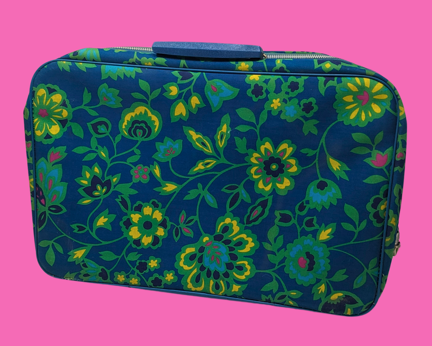 Vintage 1960's Groovy and Funky Blue, Floral Suitcase