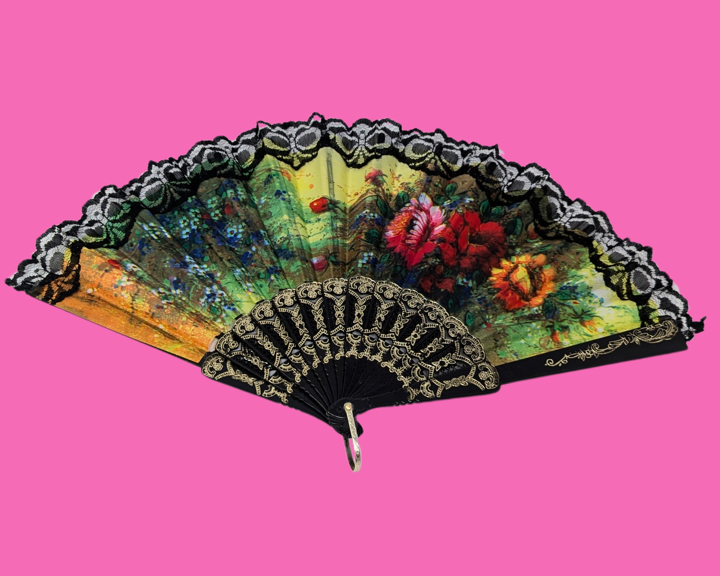 Vintage 1990's Floral Print Hand Fan