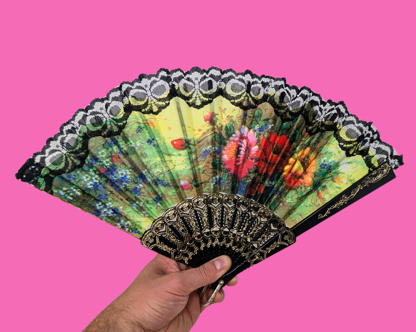 Vintage 1990's Floral Print Hand Fan