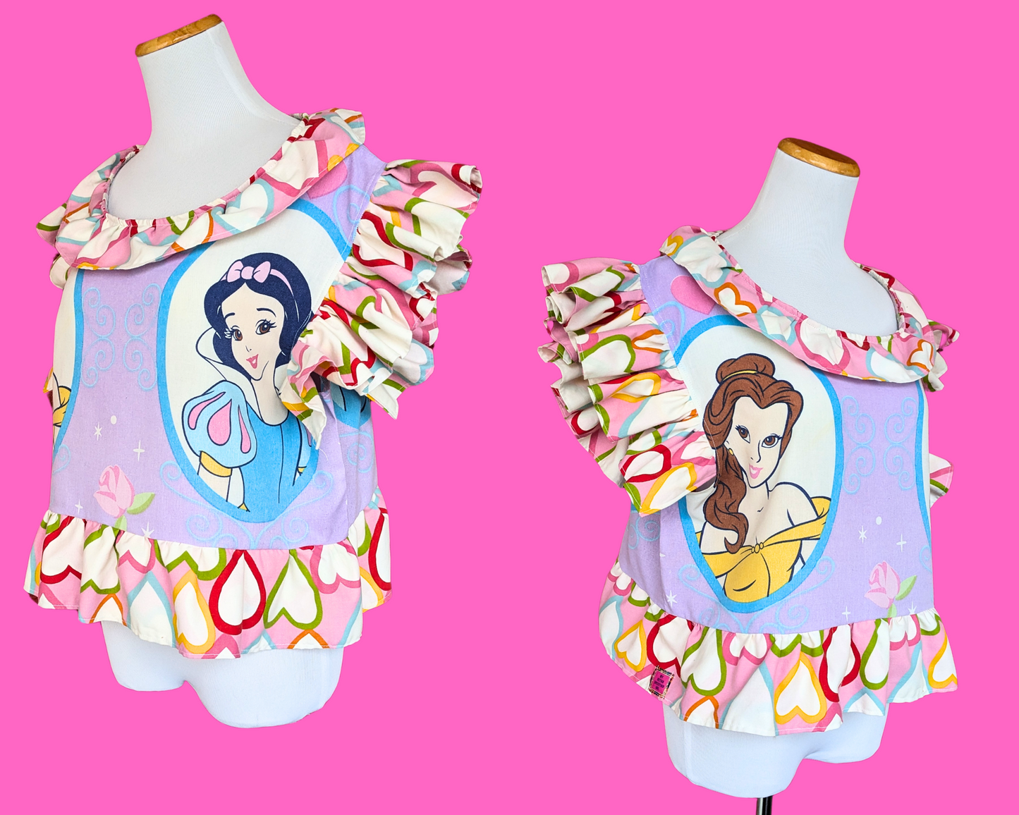 Handmade, Upcycled Disney Princesses Pillowcase Crop Top Size XL