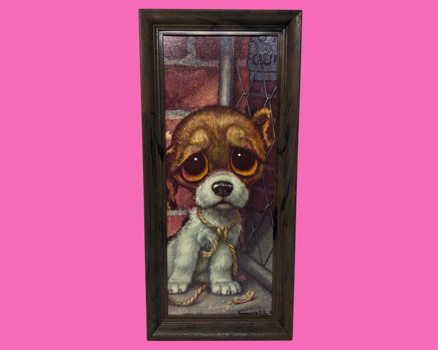 Vintage 1960's Set of Two Plastic Frames, Cat and Dog Paintings on Prints Made in the USA