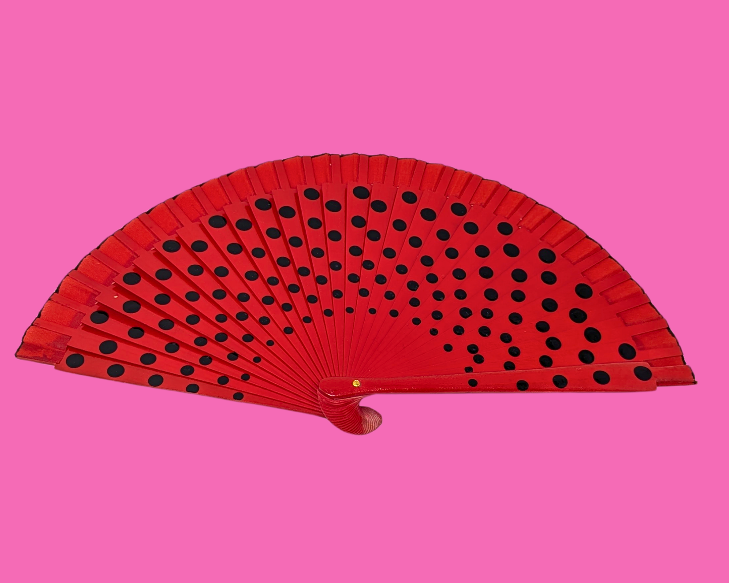 Vintage 1990's Black Polka Dots, Red Hand Fan