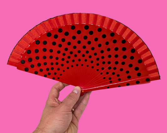 Vintage 1990's Black Polka Dots, Red Hand Fan