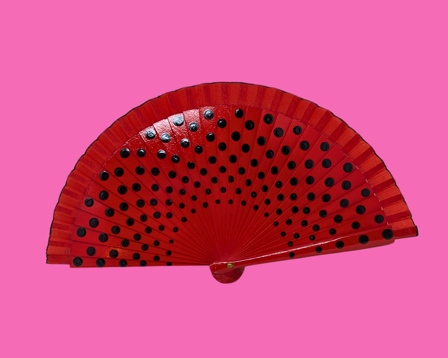 Vintage 1990's Black Polka Dots, Red Hand Fan