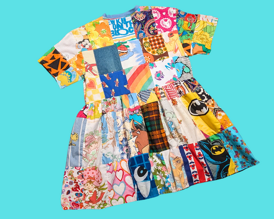 Made-To-Order Handmade, Upcycled Patchwork T-Shirt Dress Oversized S-M, Fitted L-XL