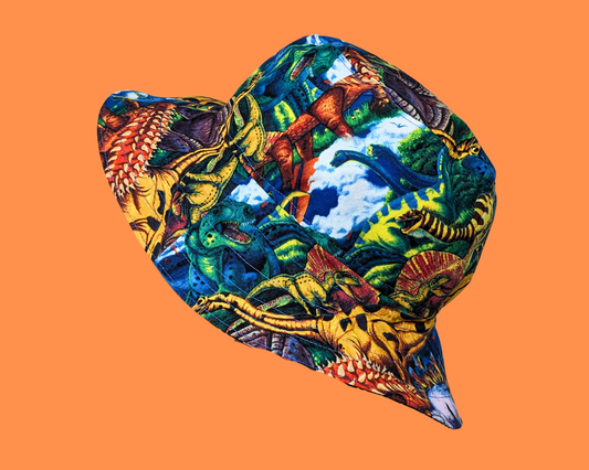 Handmade and Upcycled Dinoasaurs Fabric Reversible Bucket Hat