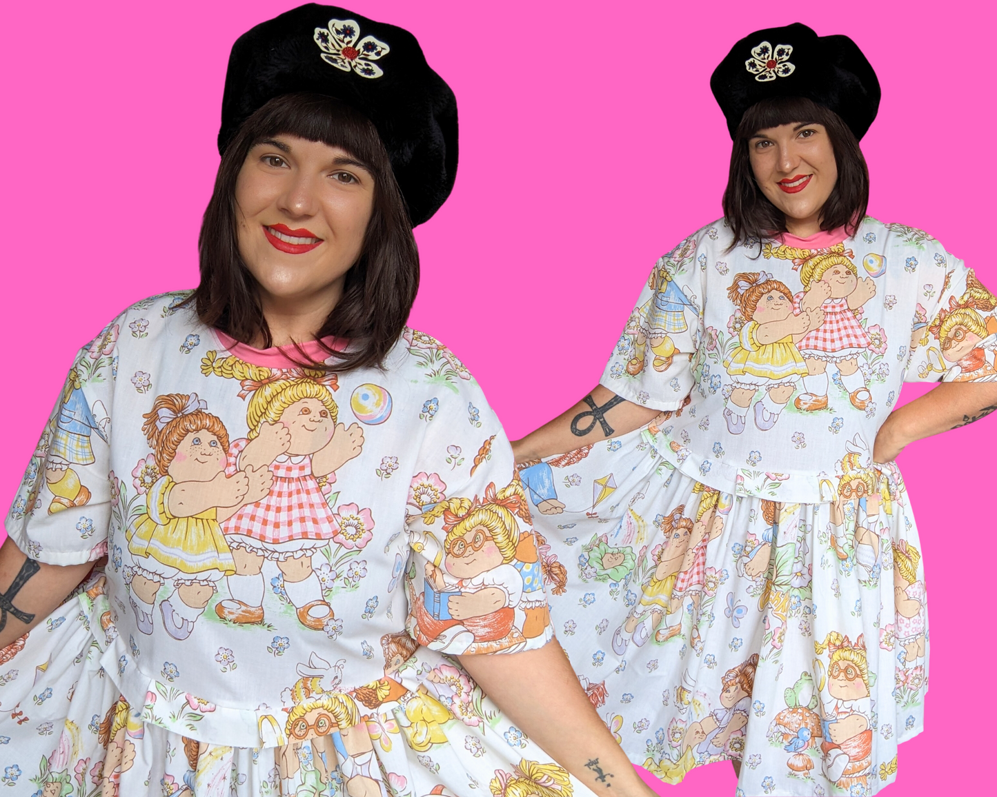 Handmade, Upcycled Vintage 1980's Cabbage Patch Kids Bedsheet T-Shirt Dress Fits S-M-L-XL