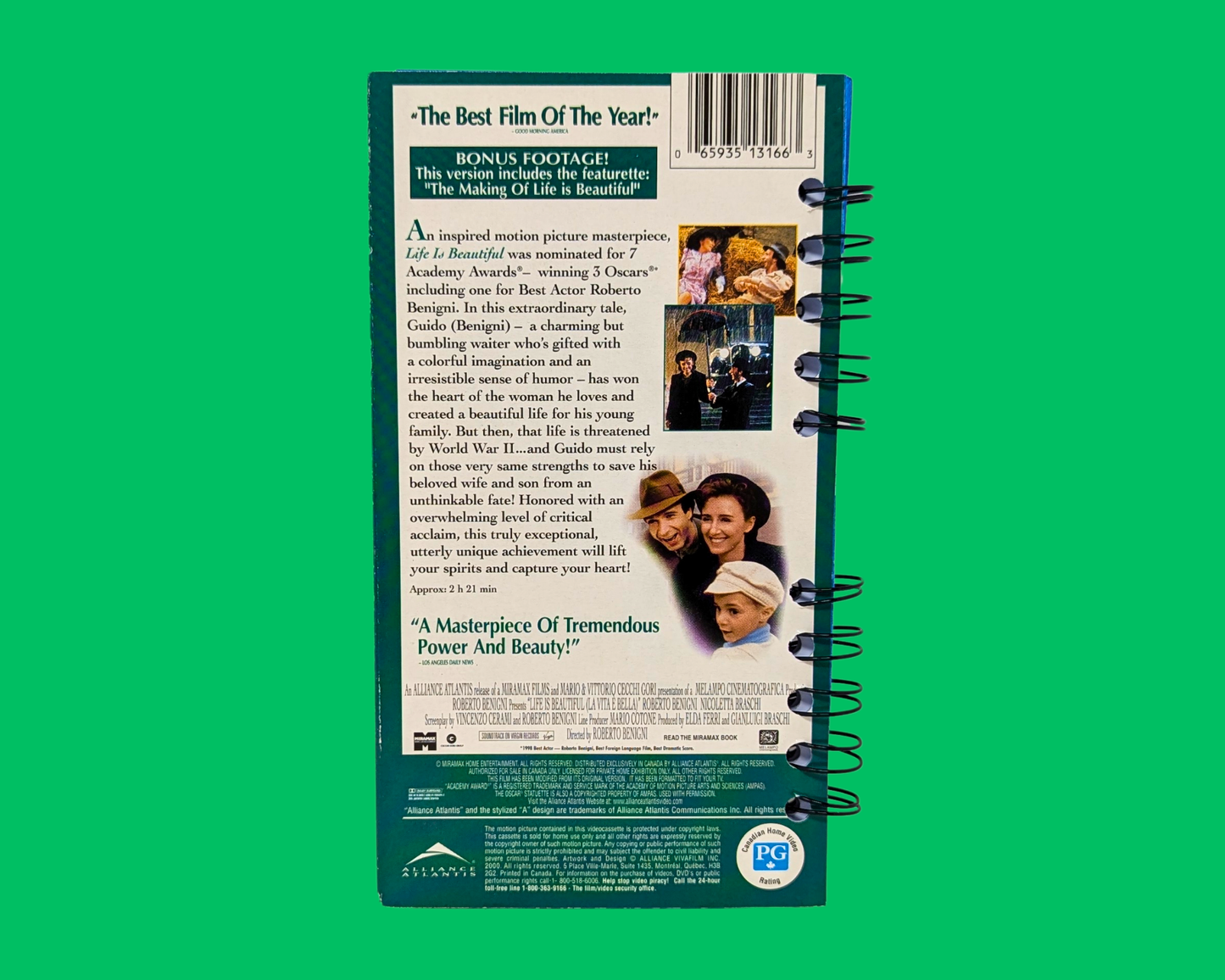 Life is Beautiful VHS Movie Notebook