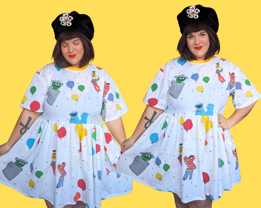 Handmade, Upcycled Sesame Street Bedsheet T-Shirt Dress Fits S-M-L-XL