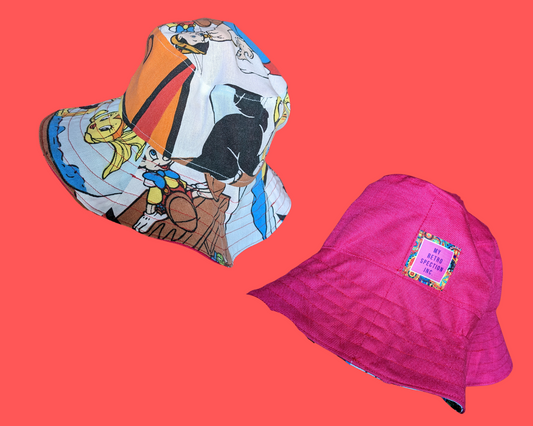 Walt Disney's Pinocchio Reversible Bucket Hats For Adults Made from Vintage, Upcycled Pinocchio Bedsheet