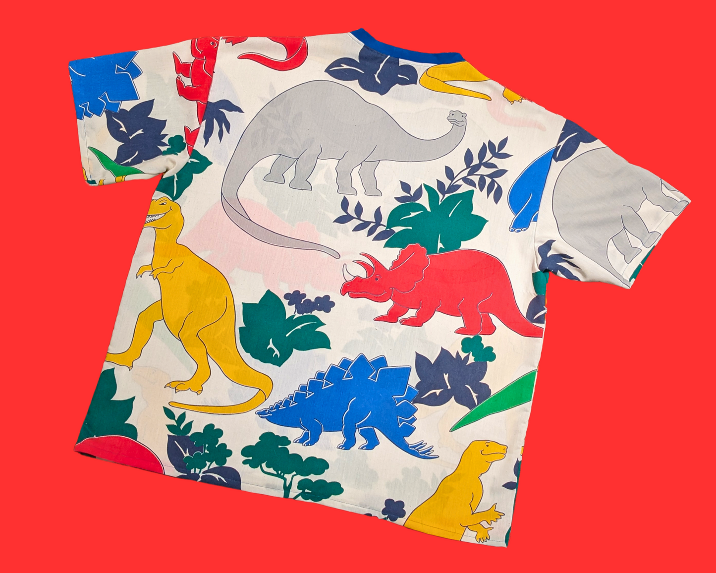 Handmade, Upcycled Vintage 1990's Dinosaurs Bedsheet T-Shirt Oversized XL