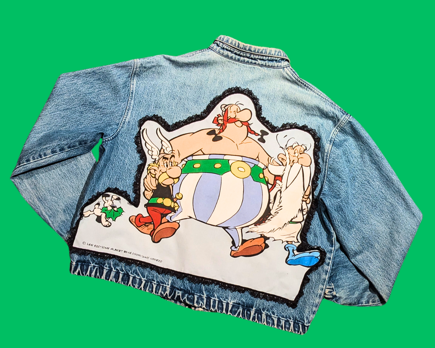 Handmade, Upcycled Denim Ralph Lauren Jacket Patched Up with a RARE Astérix & Obélix Pillow Case Fits Size XL