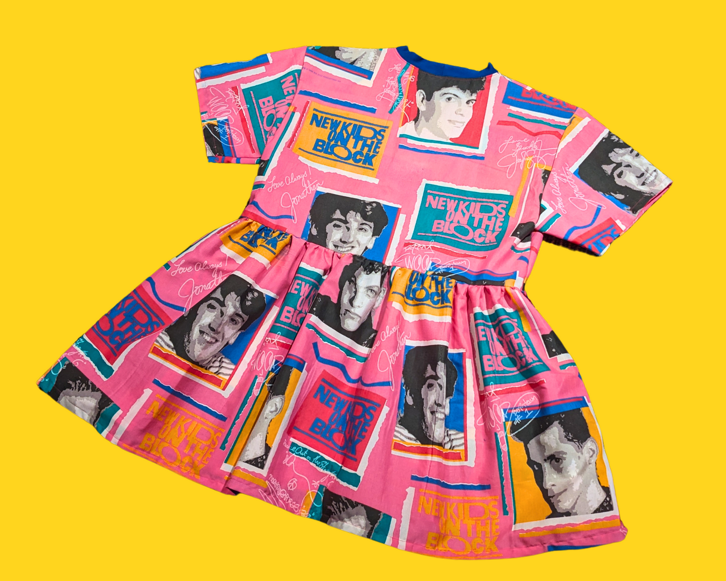 Handmade, Upcycled New Kids On The Block Bedsheet T-Shirt Dress Fits S-M-L-XL