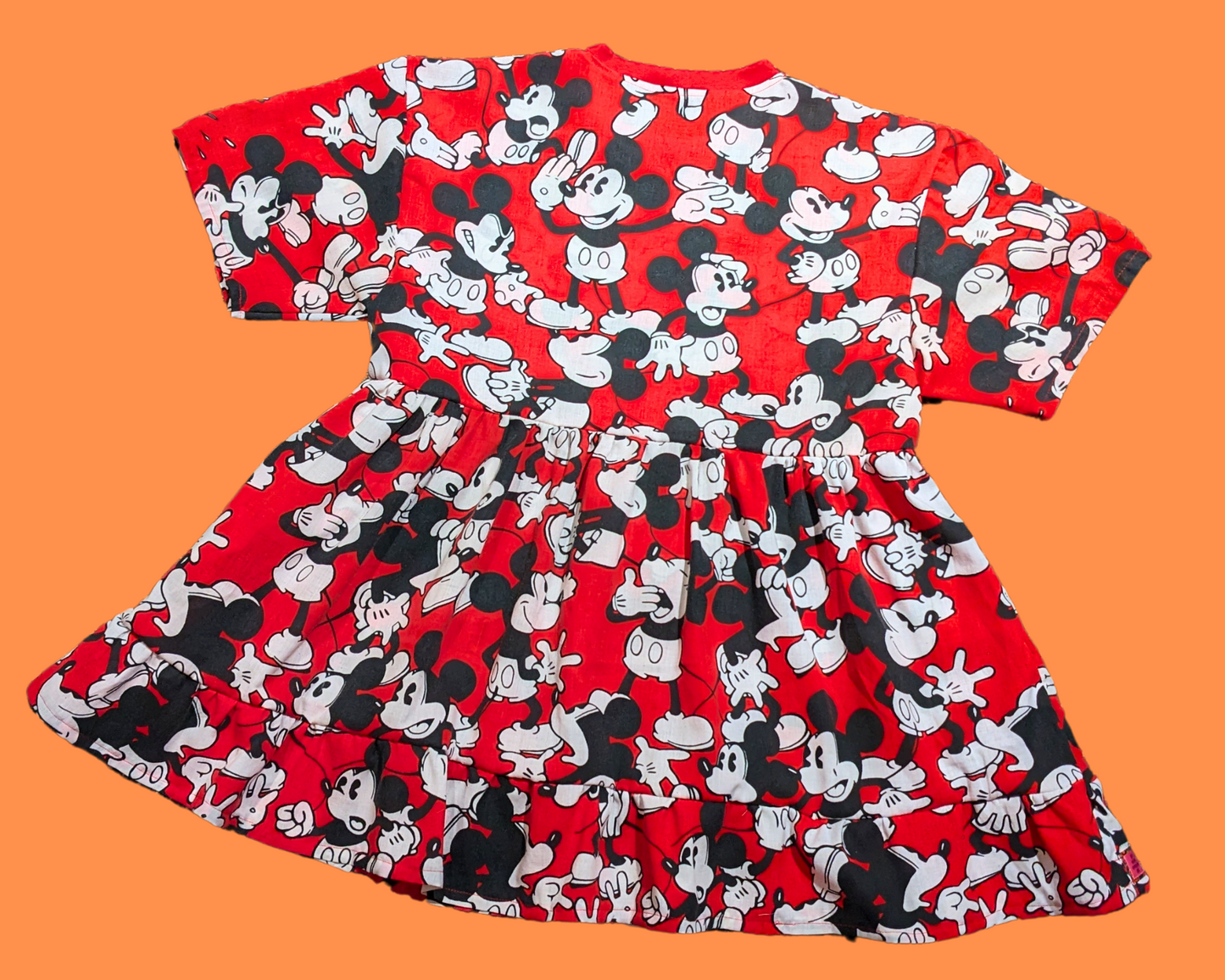 Handmade, Upcycled Walt Disney's Mickey Mouse Red Bedsheet T-Shirt Dress Fits S-M-L-XL