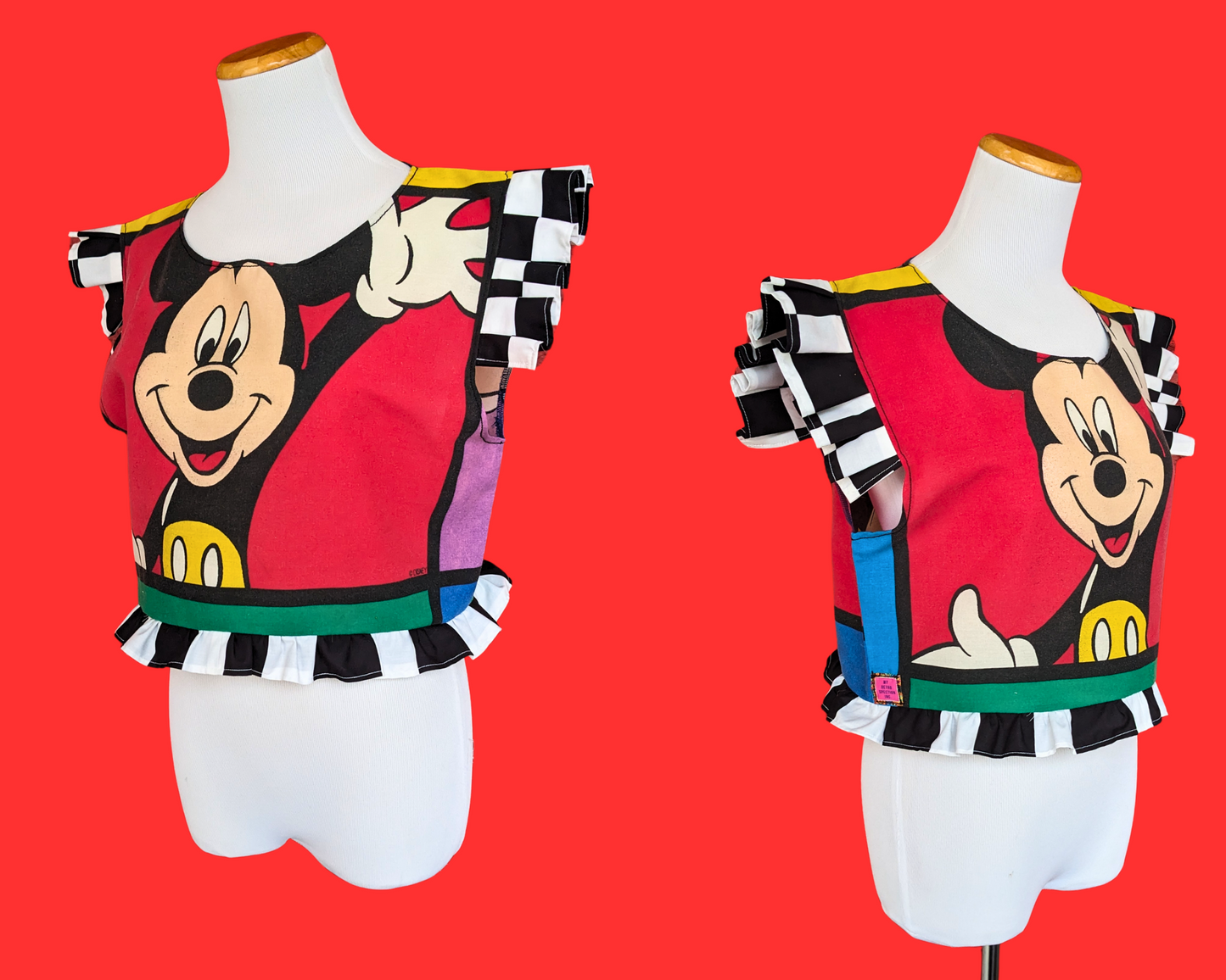 Handmade, Upcycled Disney Mickey and Goofy Pillowcase Crop Top Size M