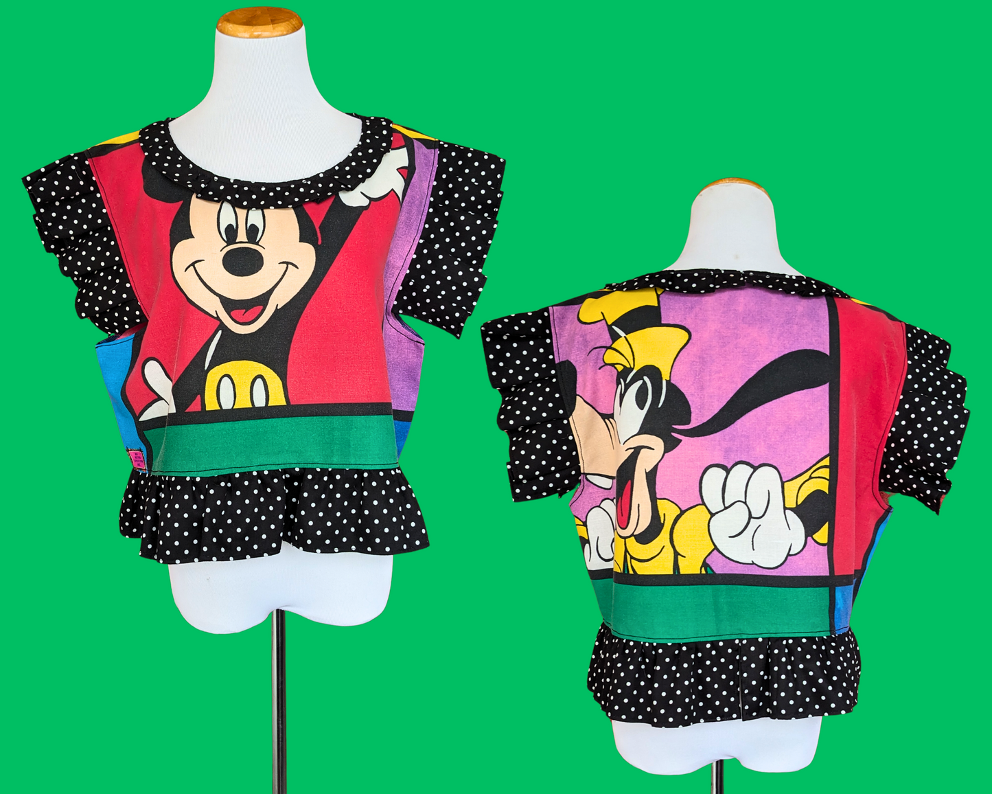 Handmade, Upcycled Disney Mickey and Goofy Pillowcase Crop Top Size XL