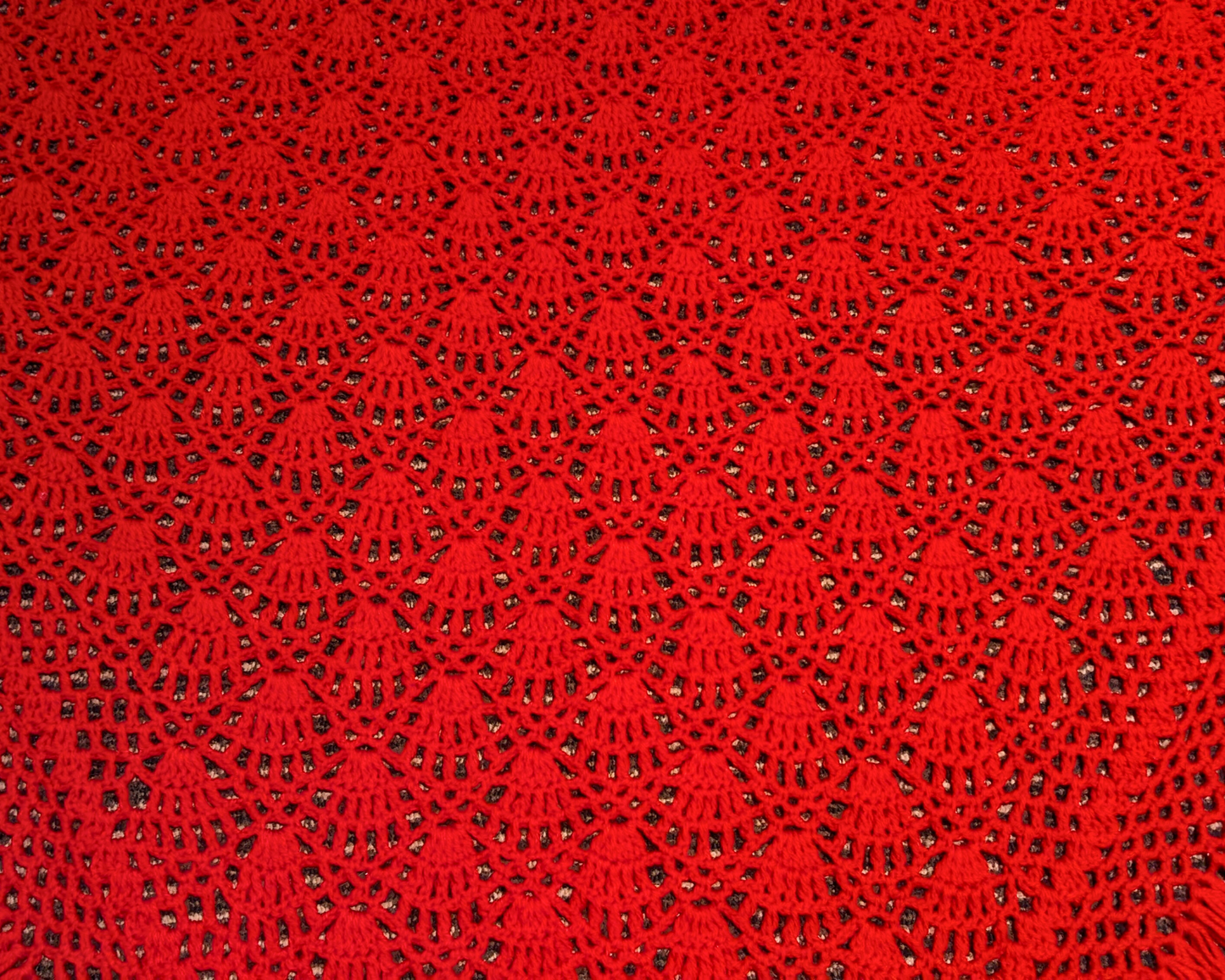 Vintage 1970's Red Wool Crochet Shawl